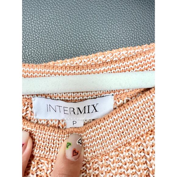 Intermix Megan Two-Tone Cotton Asymmetric Neck Open Knit Sweater Orange Beige P - Picture 5 of 6